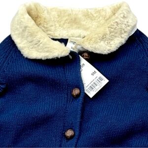 Youth OshKosh Bgosh Baby Poncho Faux Fur Collar Navy Knit Winter Cape 9M Cozy
